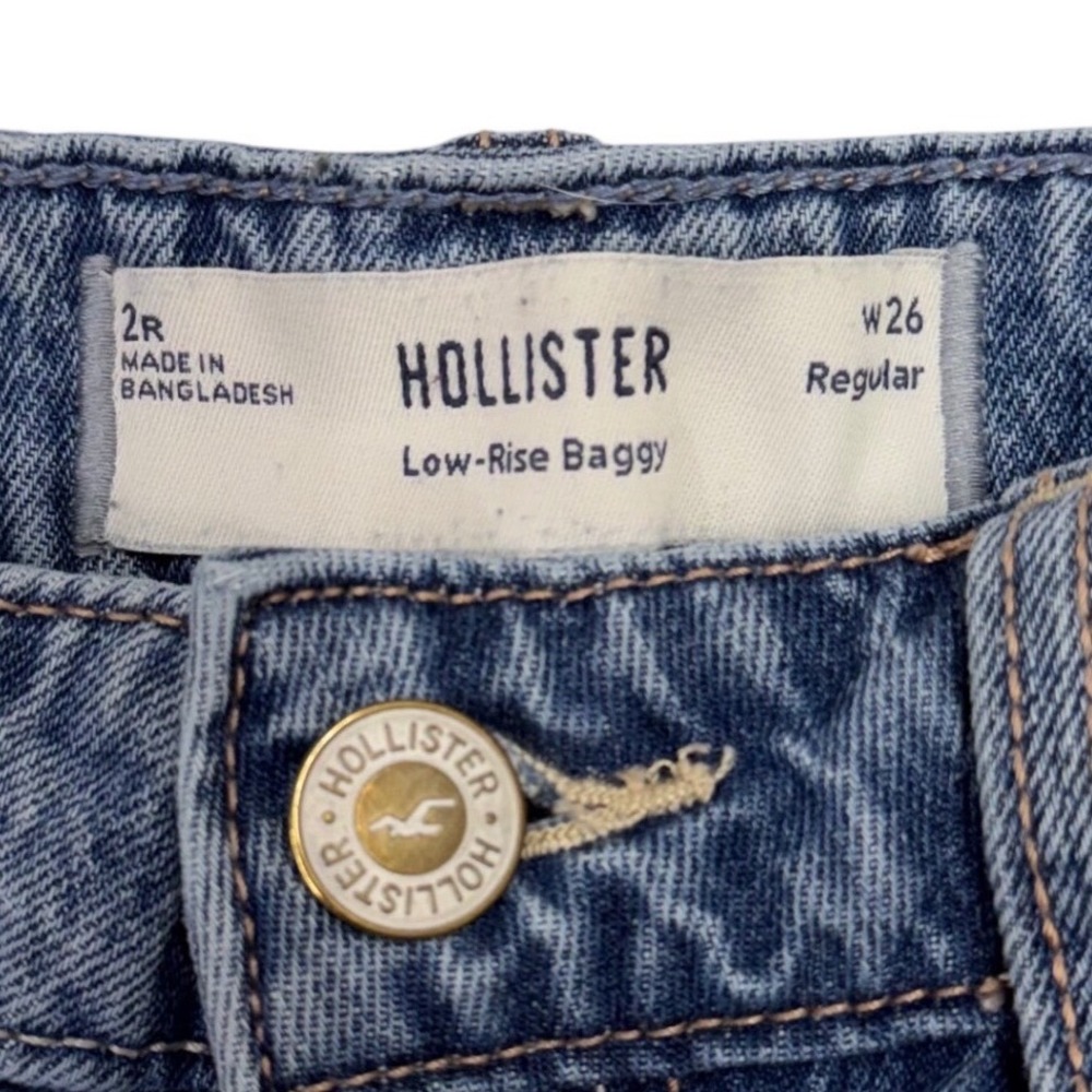 Hollister Embroidered Bow Low-Rise Baggy Jeans Medium Wash 2R W26 Y2K Coquette - Picture 4 of 16